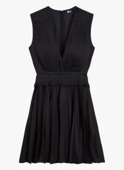 THE KOOPLES Korte Jurk Met V-hals En Plissérok | Zwart