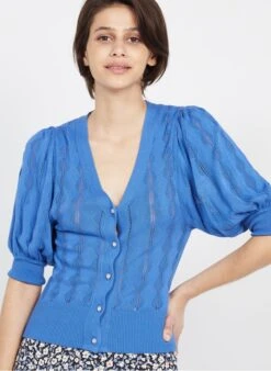 Gebreid Vest Met V-hals | Blauw