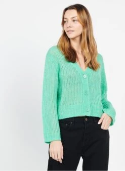 Marc O'Polo Vest Met V-hals Scheerwolblend | Groen