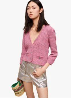 Maje MINIGRAM - Gebreid Vest Met Tweedeffect | Roze