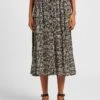 IRLANDE - Halflange, Soepelvallende Rok Met Bloemenprint | Zwart