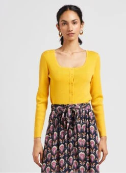 TAIMA - Cardigan Met Vierkante Kraag | Geel