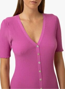 FRNCH LYDIA - Halflange Jurk Met V-hals En Ribtextuur | Violet