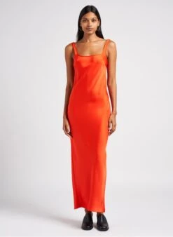 Samsoe Samsoe SUNNA - Lange Jurk Met Split En Satijnglans | Oranje