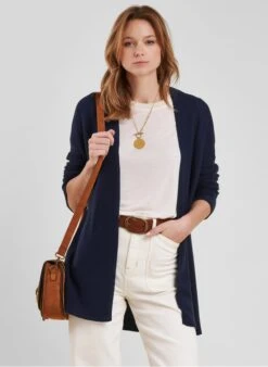 Halflang, Katoenen Vest Met Sjaalkraag | Blauw