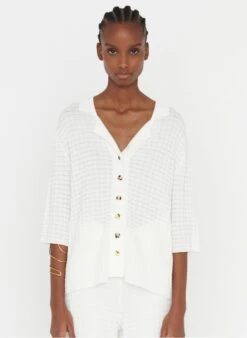 ZAPA GIOVAN - Gebreid Vest Met V-hals, Ajourmotiefje En Engels Kant | Beige