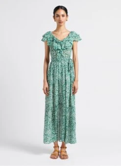 RYMA - Lange Jurk Met Bloemenprint | Groen