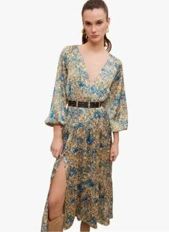 Maje RITACHE - Lange Jurk Met Split En Bloemenprint | Blauw