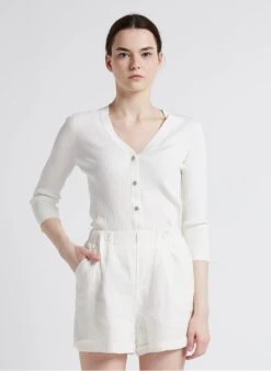 NATACHA - Vest Van Viscosemix Met Ribbelpatroon | Wit