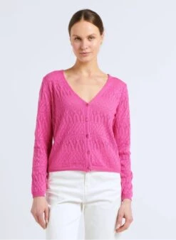 Katoenen Vest Met V-hals En Ajourmotief | Roze