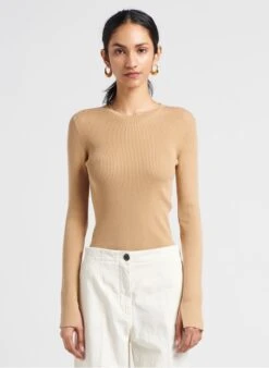 ROBIN - Gebreid Vest Met V-hals En Ribbelpatroon | Bruin