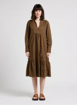 Marc O'Polo Lange, Wijde Jurk Van Katoenmix | Bruin