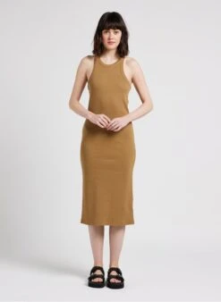 CLOSED Lange Jurk Van Biokatoen Met Ribtextuur | Bruin