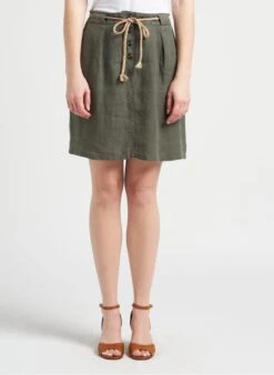 ONE STEP Korte, Rechte Rok Van Linnen | Groen