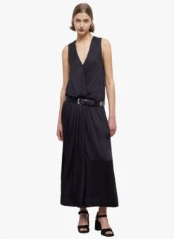 THE KOOPLES Lange Jurk Met V-hals En Satijnglans | Zwart