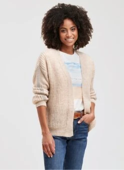 Open Glanzend Vest Van Tricotmix | Beige