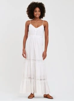 Lange, Katoenen Jurk Met V-hals | Wit