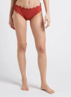 Pieces BOSSA - Bikinibroekje Met Geschulpte Afwerkingen | Rood