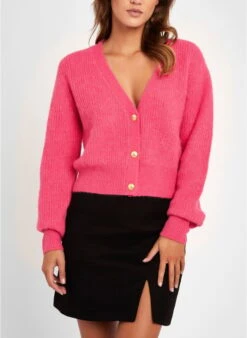 KOOKAI Gebreid Vest Met V-hals Materiaalblend | Roze