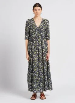 SEE U SOON Lange, Rechte Jurk Met V-hals En Print | Groen