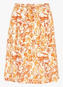 ALICE - Halflange Gerende Rok Van Katoenmix Met Print | Oranje
