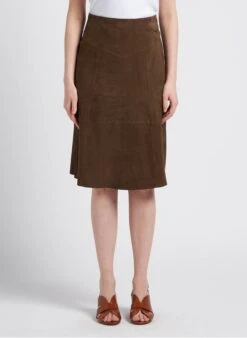 JAMAS - Gerende, Leren Rok Met Hoge Taille | Kaki