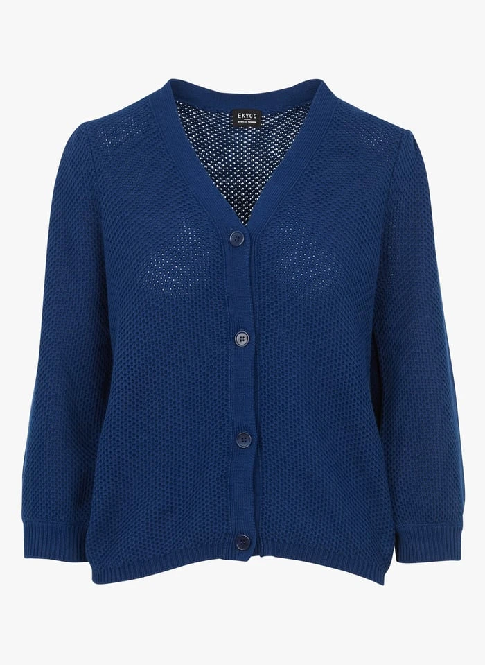 COLOMBINE - Vest Van Biokatoen Met V-hals En Ajour | Blauw - Afbeelding 3