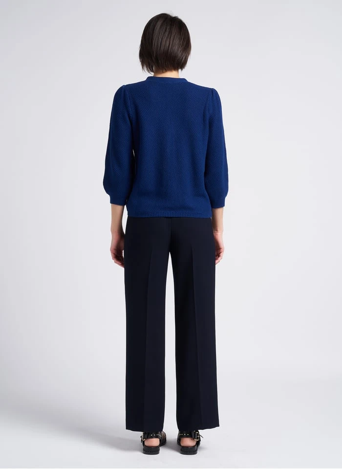 COLOMBINE - Vest Van Biokatoen Met V-hals En Ajour | Blauw - Afbeelding 5