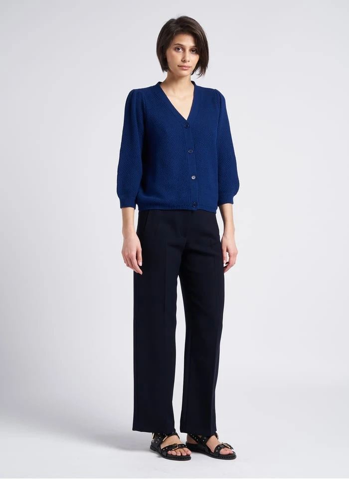 COLOMBINE - Vest Van Biokatoen Met V-hals En Ajour | Blauw - Afbeelding 4