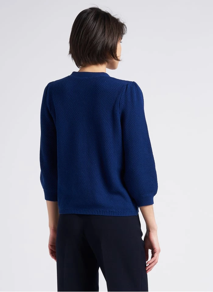 COLOMBINE - Vest Van Biokatoen Met V-hals En Ajour | Blauw - Afbeelding 2