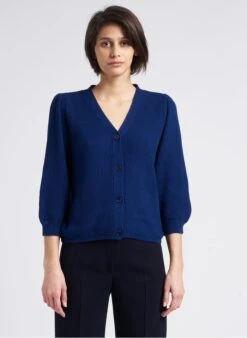 COLOMBINE - Vest Van Biokatoen Met V-hals En Ajour | Blauw