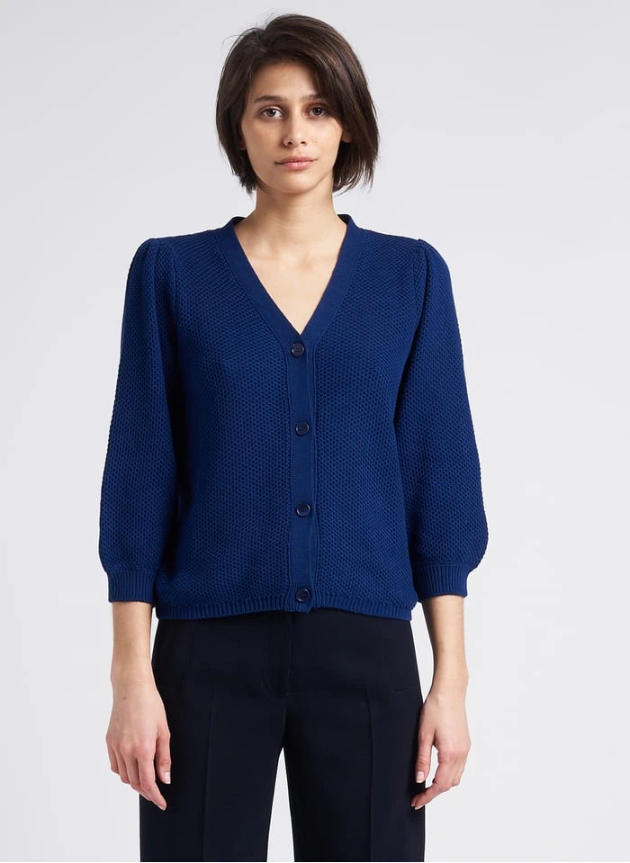 COLOMBINE - Vest Van Biokatoen Met V-hals En Ajour | Blauw