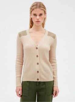 CLAUDIE PIERLOT MARIELLE - Vest Met V-hals En Ribtextuur | Beige