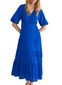 MORVEN - Halflange Jurk Met V-hals | Blauw