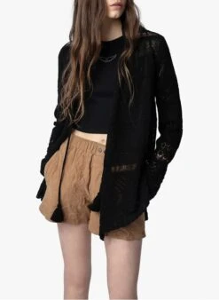 Zadig & Voltaire ISAO - Katoenen Vest Met Ajourmotiefje En Borduursel | Zwart