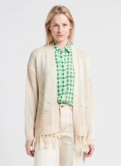 Ikks Open Vest Met Ajourmotief En Franjes | Wit