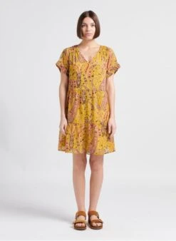 Ikks Wijde Jurk Met V-hals | Geel