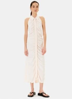 ZAPA ROBINSSON - Lange Jurk Met Fronsjes En Overhemdkraagje | Beige