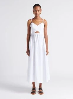 ROXANNE - Lange, Katoenen Jurk Met Smalle Schouderbandjes | Wit