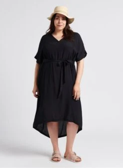 MESIAN - Korte T-shirtjurk Met V-hals | Zwart